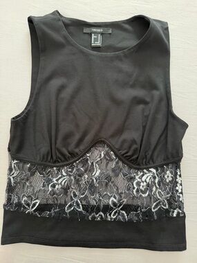 Forever 21 Black Lace Insert Crop Tank